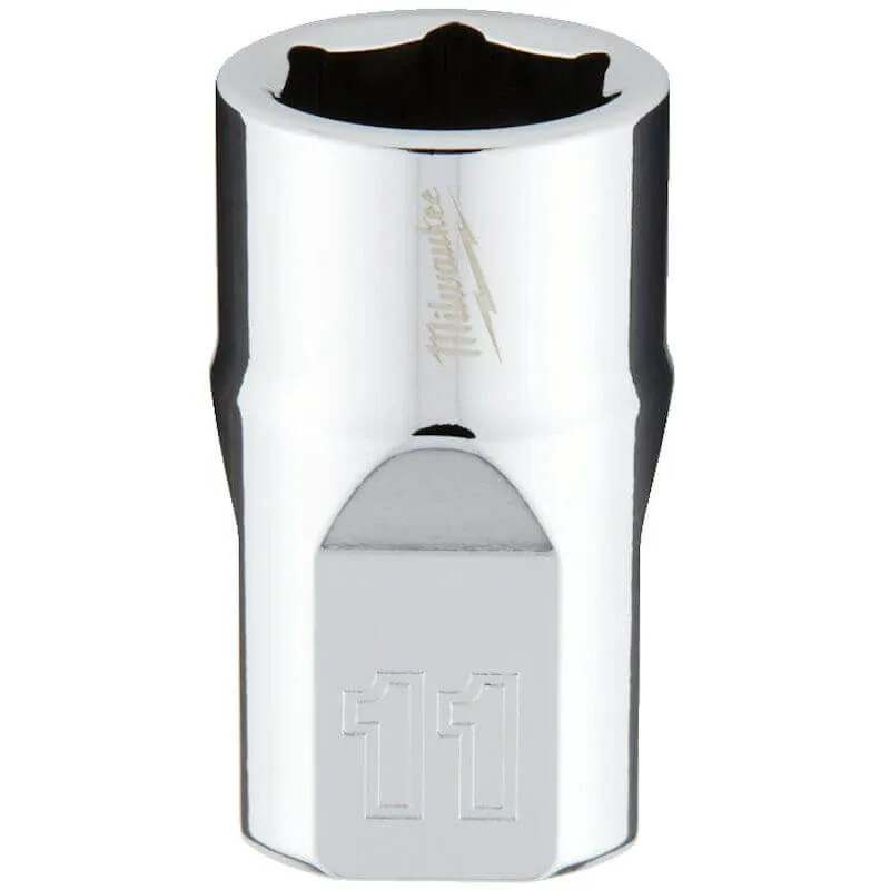 MILWAUKEE 3/8 DRIVE CHROME SOCKET WITH FOUR FLAT SIDES, METRIC STANDARD | 11 MM - DISPLAY