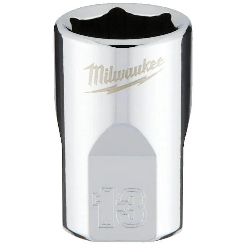 MILWAUKEE 3/8 DRIVE CHROME SOCKET WITH FOUR FLAT SIDES, METRIC STANDARD | 13 MM - DISPLAY