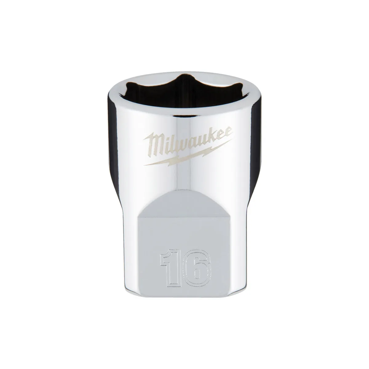 MILWAUKEE 3/8 DRIVE CHROME SOCKET WITH FOUR FLAT SIDES, METRIC STANDARD | 16 MM - DISPLAY