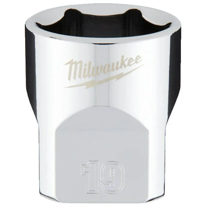 MILWAUKEE 3/8 DRIVE CHROME SOCKET WITH FOUR FLAT SIDES, METRIC STANDARD | 19 MM - DISPLAY