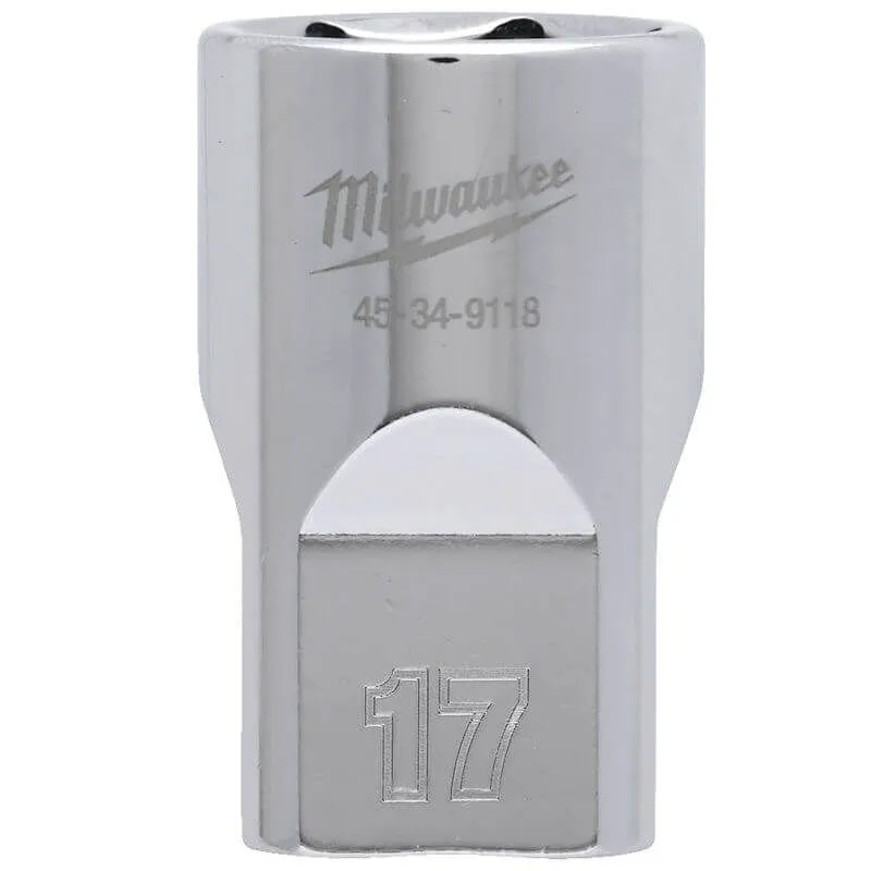 MILWAUKEE 1/2 DRIVE CHROME SOCKET WITH FOUR FLAT SIDES, METRIC STANDARD | 17 MM - DISPLAY