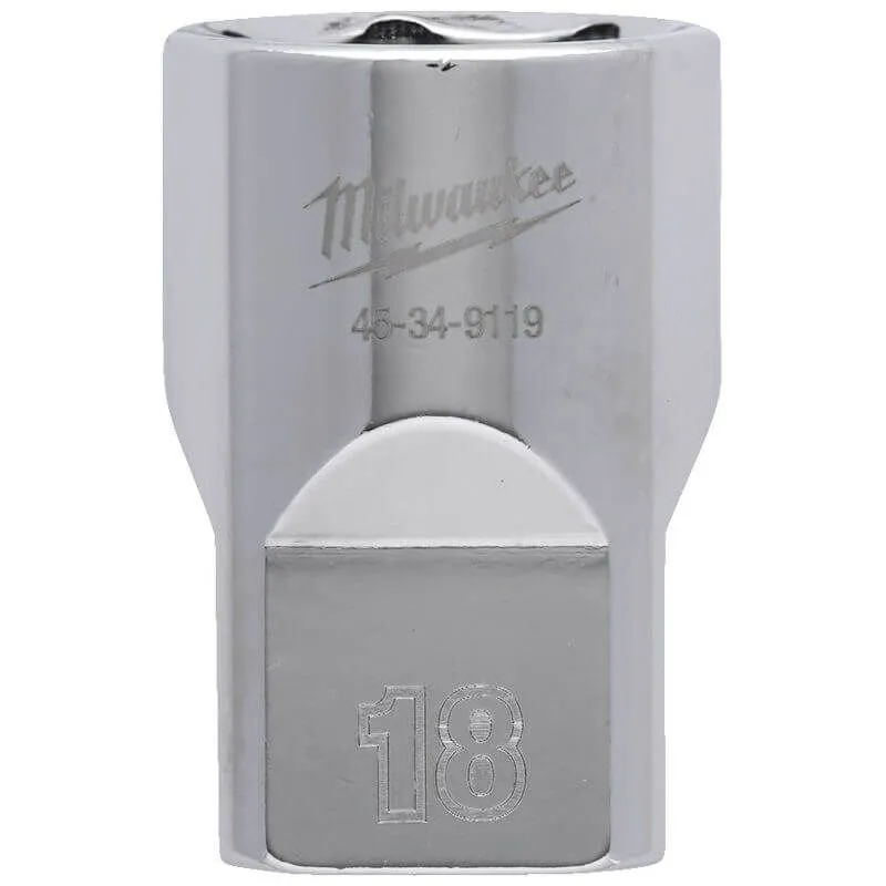 MILWAUKEE 1/2 DRIVE CHROME SOCKET WITH FOUR FLAT SIDES, METRIC STANDARD | 18 MM - DISPLAY