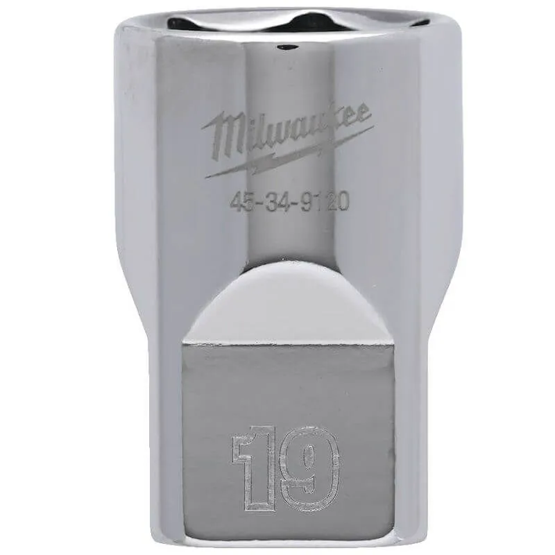 MILWAUKEE 1/2 DRIVE CHROME SOCKET WITH FOUR FLAT SIDES, METRIC STANDARD | 19 MM - DISPLAY