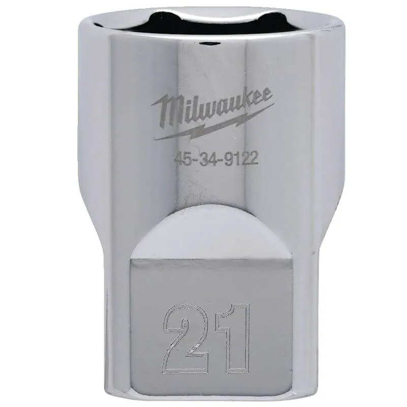 MILWAUKEE 1/2 DRIVE CHROME SOCKET WITH FOUR FLAT SIDES, METRIC STANDARD | 21 MM - DISPLAY