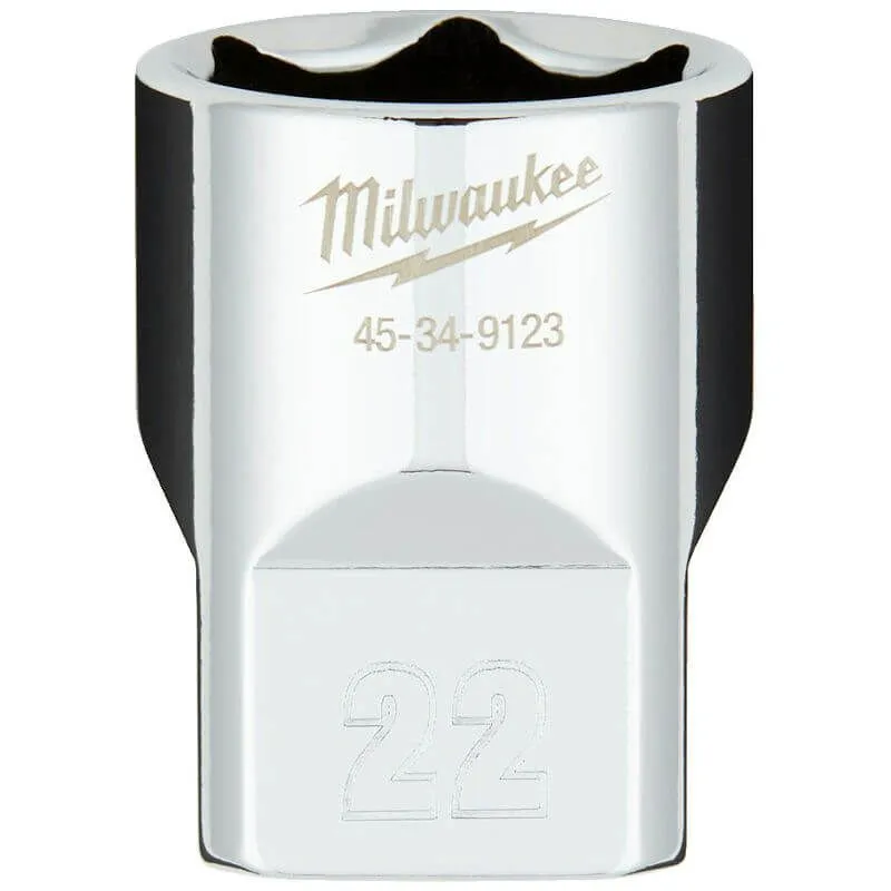 MILWAUKEE 1/2 DRIVE CHROME SOCKET WITH FOUR FLAT SIDES, METRIC STANDARD | 22 MM - DISPLAY