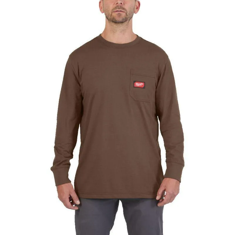 MILWAUKEE WORK T-SHIRT LONG SLEEVE | BROWN, LARGE - DISPLAY