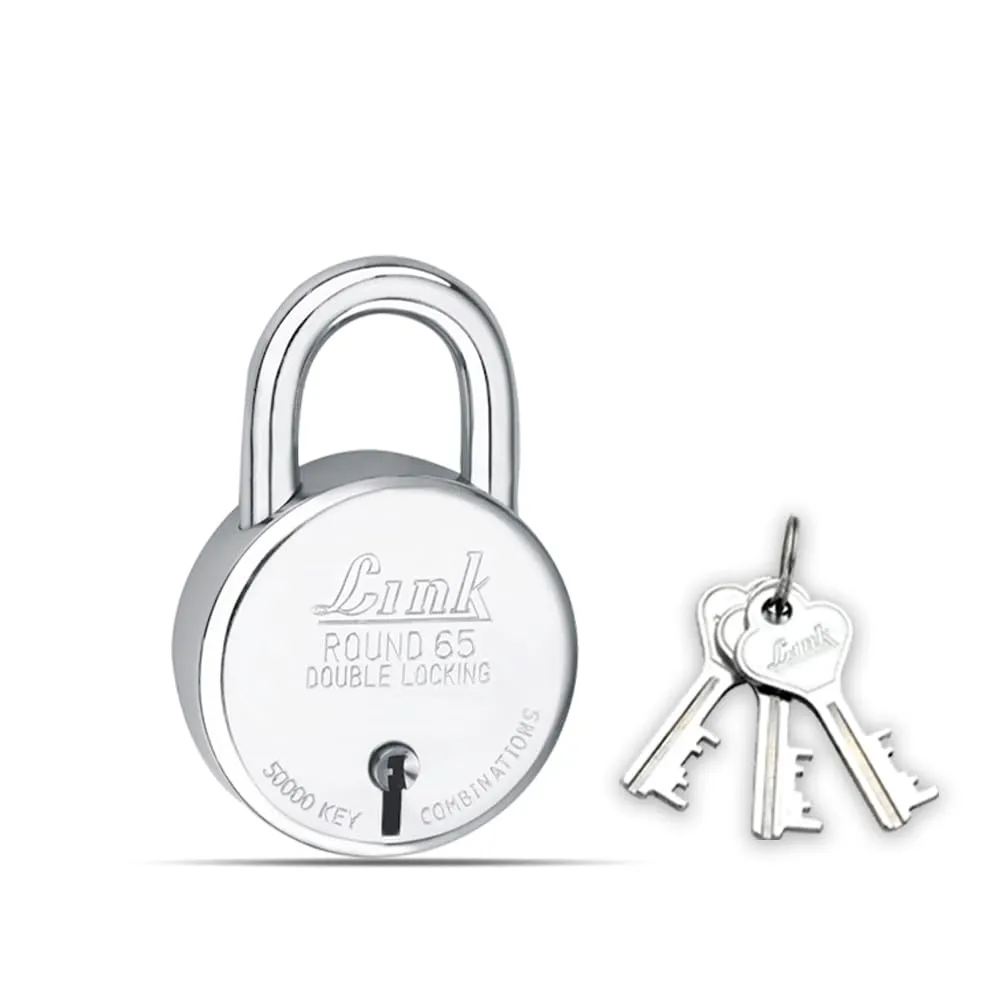 Brass S Round 65Mm_Double Locking Padlock (Silver, Pack of 4) Made in Aligarh.