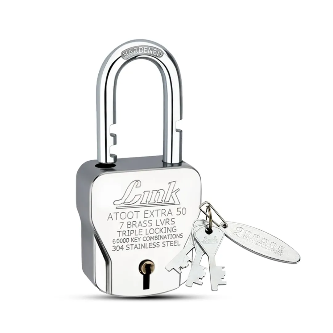 Link Atoot Extra 50MM Heavy-Duty Padlock | Triple Locking Mechanism | Hardened Steel Shackle | Rust-Resistant Body | 15-Year Warranty | Includes 3 Keys