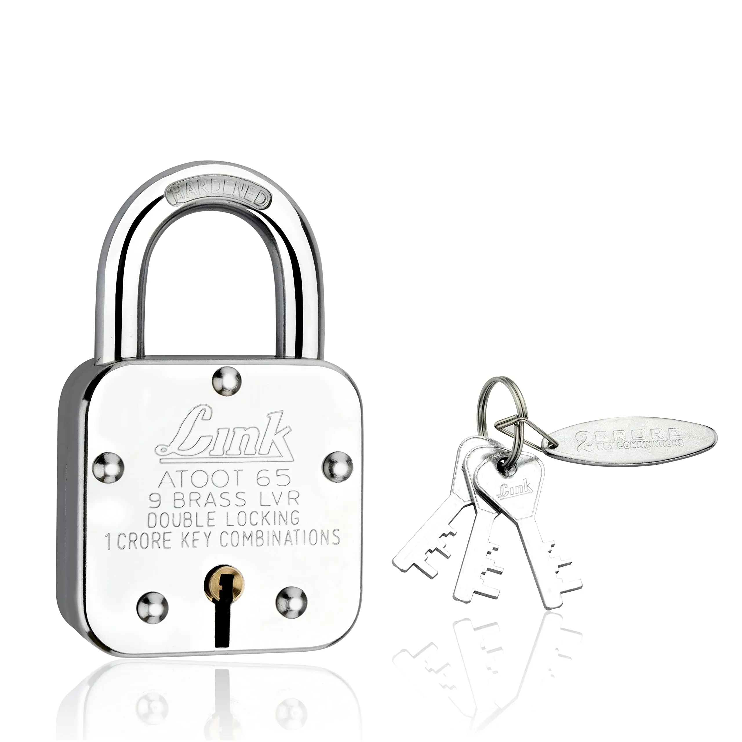 Link® Atoot 65mm Padlock | Lock for Home Door, Office, Shop, Travel | Heavy Duty Lock | Steel Body | 1 Crore Key Combinations | Hardened Shackle | 9 Brass Lever | 3 Silver Keys