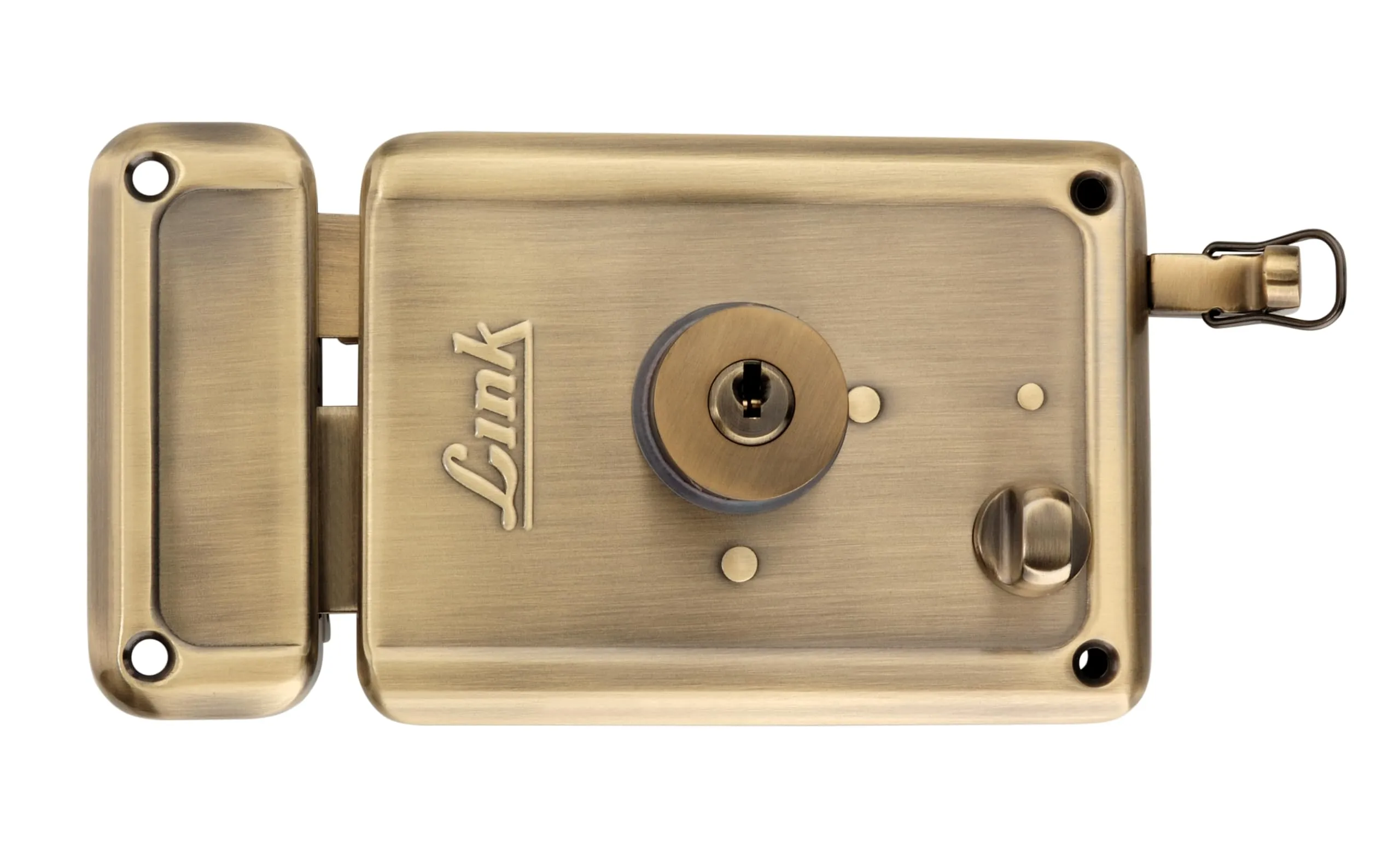 Link Stormbolt Rim Lock for Door | Double Action Movement Lock with 3 Brass Key for Home, Office, Hotel Door | Heavy Duty Lock with Both Side Key, Antique | 10 Years Warranty