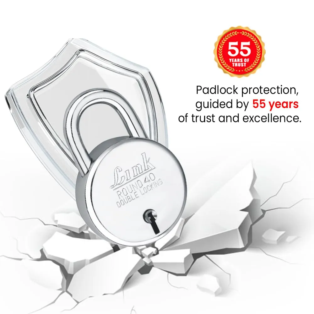 Link New Round 40 MM Silver Steel Lock with 3 Keys | Lock and Keys | Door Lock | Padlock for Home, Office, Shop (Pack of 3)