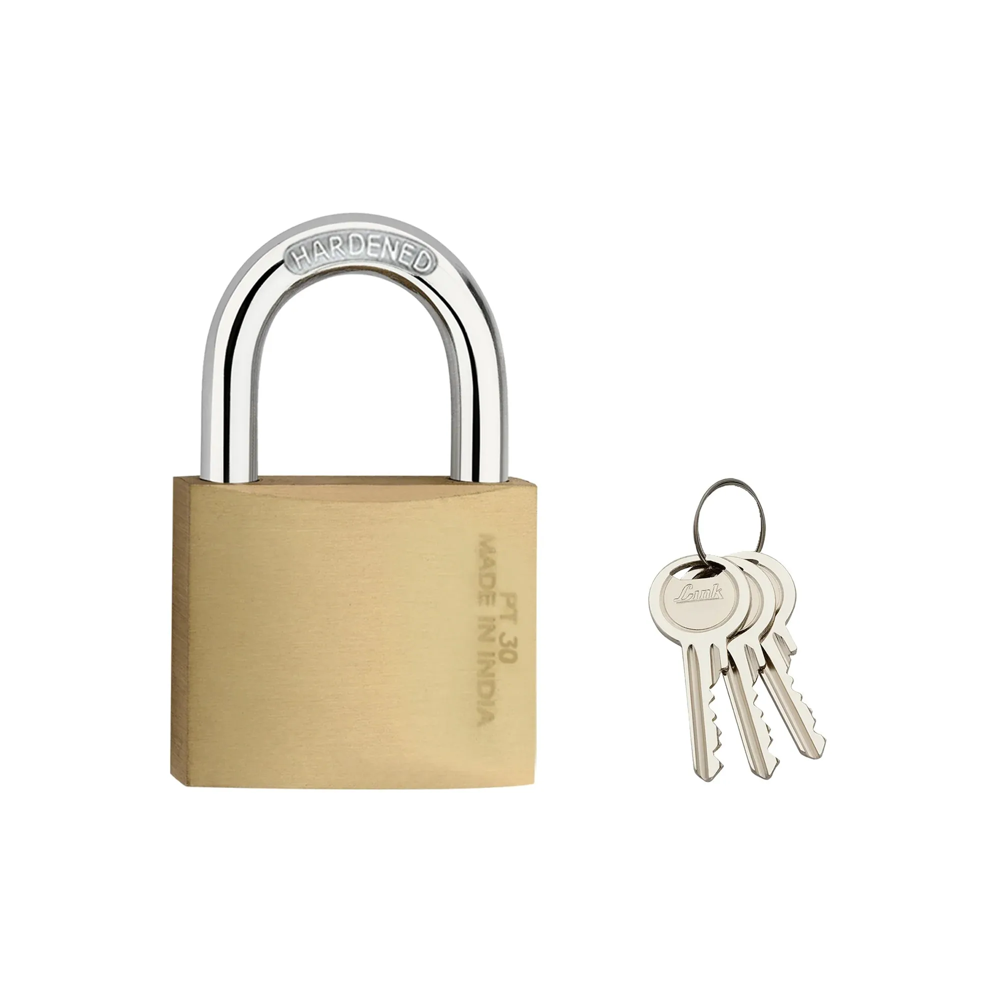 Link PT 30mm New Brass Lock with Hardened Shackle and 3 Brass Key |