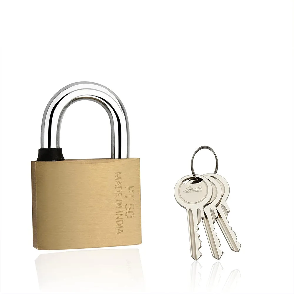 Link PT 50mm New Brass Lock with Hardened Shackle and 3 Brass Key | (Pack of 1)