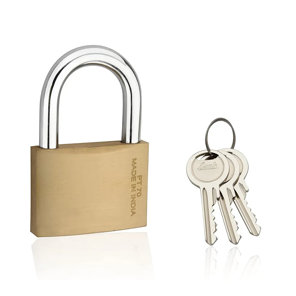Link® 70mm New Brass Lock | Solid Brass Body | Hardened Shackle | 3 Brass Keys | 1 Lock