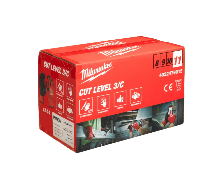 MILWAUKEE DIPPED GLOVES CUT LEVEL 3/C | XXL | 10