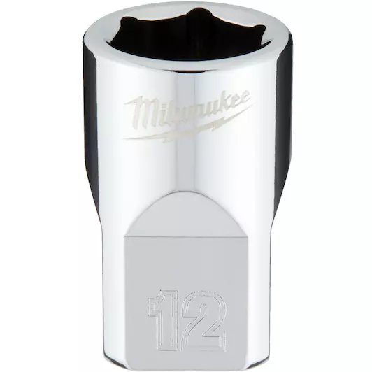 MILWAUKEE 3/8 DRIVE CHROME SOCKET WITH FOUR FLAT SIDES, METRIC STANDARD | 12 MM - DISPLAY