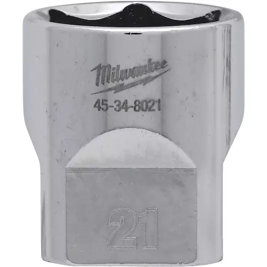 MILWAUKEE 3/8 DRIVE CHROME SOCKET WITH FOUR FLAT SIDES, METRIC STANDARD | 21 MM - DISPLAY