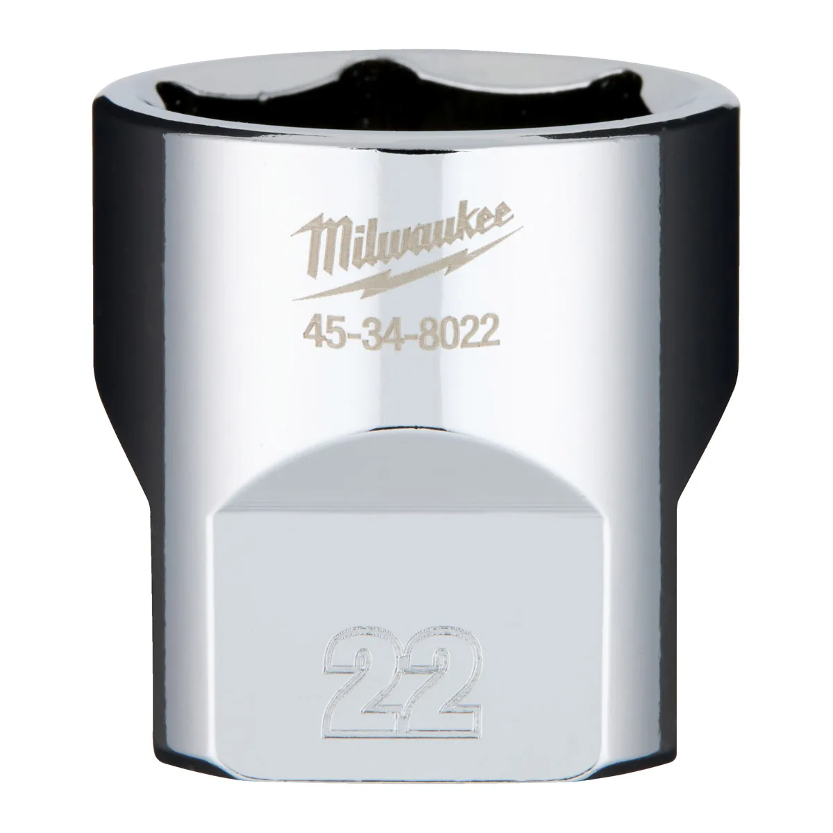MILWAUKEE 3/8 DRIVE CHROME SOCKET WITH FOUR FLAT SIDES, METRIC STANDARD | 22 MM - DISPLAY