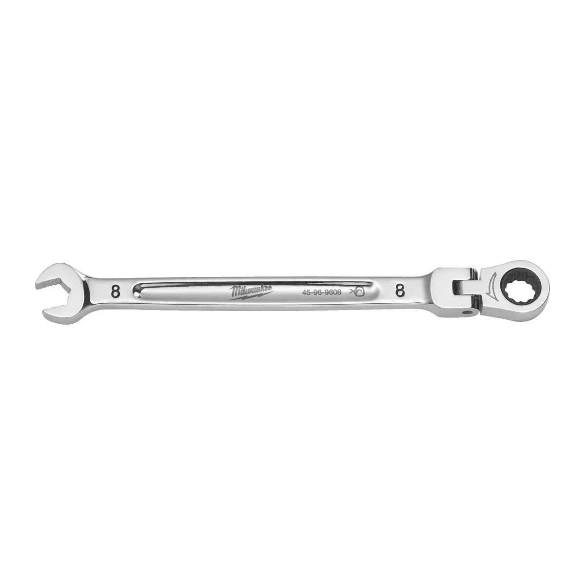 MILWAUKEE MAX BITE™ FLEXIBLE HEAD RATCHETING COMBINATION SPANNER | 8 MM - DISPLAY