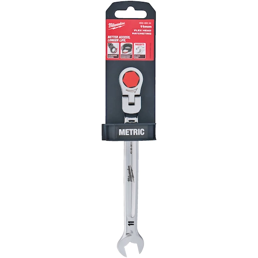MILWAUKEE MAX BITE™ FLEXIBLE HEAD RATCHETING COMBINATION SPANNER | 11 MM - DISPLAY