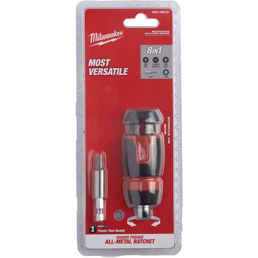 MILWAUKEE RATCHETING MULTI-BIT SCREWDRIVER COMPACT | 8 IN 1 - DISPLAY