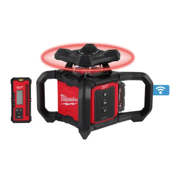 MILWAUKEE M18 HORIZONTAL ROTARY LASER WITH ONE-KEY, 2 X 2.0 AH LI-ION BATTERY AND CHARGER [M18RLOH600-201C] | 600 M - DISPLAY